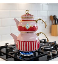 Bird Studio Pembe Renk Emaye Çaydanlık Takımı -  2 lt. + 1 lt.