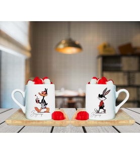 Buggs Bunny & Duffy Duck Tasarımlı Kişiye Özel Türk Kahvesi Fincan Seti