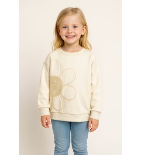 Kız Çocuk Papatya Nakışlı İç Kısmı Şardonlu Beyaz Renk Sweatshirt - 12 YAŞ / BEYAZ