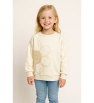 Kız Çocuk Papatya Nakışlı İç Kısmı Şardonlu Beyaz Renk Sweatshirt - 12 YAŞ / BEYAZ