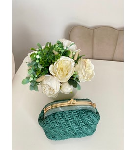 yeşil şık akrilik burslu kadın günlük ve gece çantası