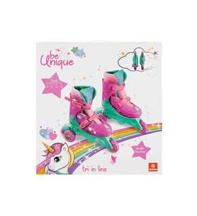 Çocuk Pembe Unicorn Desenli Inline 3 Tekerlekli Paten