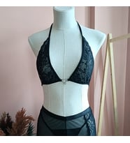Vivien Dantel Fantezi Büstiyer & Tanga Tül Etek 3'lü Set-LACİVERT