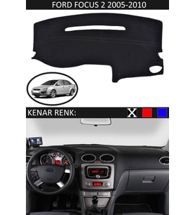 Ford Focus 2 2005-2010 Için Uygun Torpido Koruma Halısı Siyah Kenar Renk Siyah