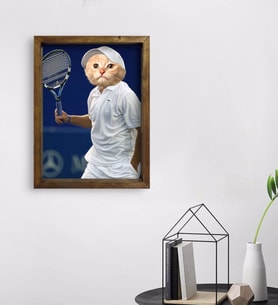 Evcil Dostlara Özel Tenis Oyuncusu Tasarımlı Portre Doğal Masif Ahşap Çerçeveli Tablo 45x65cm-1