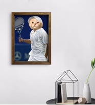 Evcil Dostlara Özel Tenis Oyuncusu Tasarımlı Portre Doğal Masif Ahşap Çerçeveli Tablo 45x65cm-1