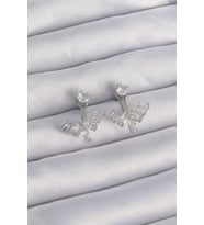 Mey İthalat® Pirinç Gümüş Renk Zirkon Taşlı V Model Küpe