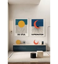 Minimalist Geometrik Sanat 2'li Ahşap Çerçeveli Tablo Seti