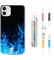 Apple iPhone 11 12 13 Mini Kılıf Kablo Koruma Spiral Silikon Blue Fire 1678