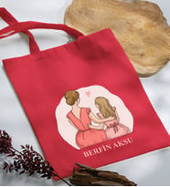 BK Gift Kişiye Özel İsimli Anneler Günü Tasarımlı Kırmızı Kumaş Bez Çanta, Baskılı Omuz Çantası, Alışveriş Çantası, Anneler Günü Hediyesi, Anneye Hediye-5
