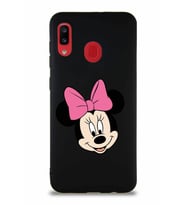 Samsung Galaxy A30 Soft Premier Kapak Minnie Mouse-C Tasarımlı Silikon Kılıf - Siyah (Şeffaf)