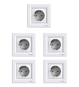 SCHNEİDER ASFORA BEYAZ TOPRAKLI PRİZ 5'Lİ PAKET (ÇERÇEVELİ)
