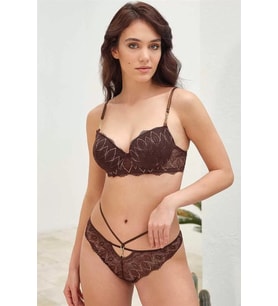 Mulvxbrf Brf02 Balenli Destekli Dolgulu Askı Detaylı Dantelli Sütyen Ve Slip Takım (Mulvix)