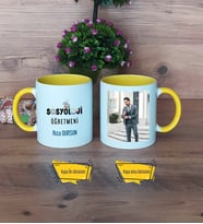 Sosyoloji Öğretmeni Kupa Bardak Sarı Fotoğraflı Öğretmenler Günü Hediyesi