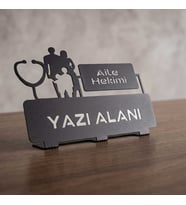 Kişiye Özel Hediyelik Aile Hekimi Doktor Sağlık Çalışanları Tasarımlı Metal Masaüstü İsimlik (Siyah)