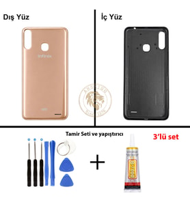 Infinix Hot 7 Gold Uyumlu Arka Kapak + Yapıştırıcı ve Vida Seti Arka Cam Batarya Pil Kapağı