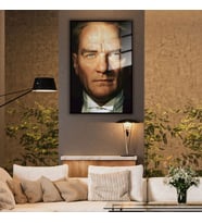 Metal Çerçeveli Cam Tablo Atatürk Portresi (Siyah)