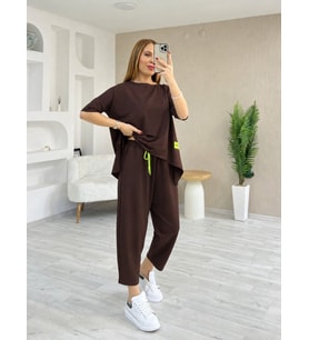 Kadın Kısa Kollu Bisiklet Yaka Viskon Iki Iplik Bluz Ve Pantolon Ikili Takım