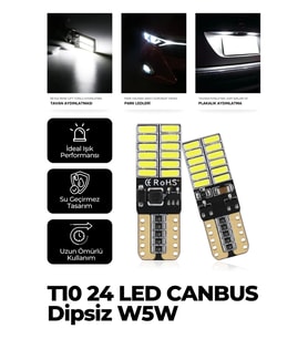 T10 Dipsiz W5w Canbus 3030 6 Ledli Beyaz Park Plaka Ampülü (2 ADET) T10 Canbus
