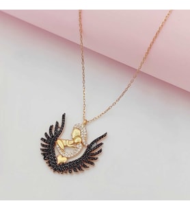 Gümüş Anne Bebek Model Siyah Taşlı Kolye 925 Ayar (Karışık)