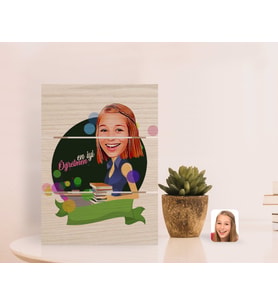 BK Gift Kişiye Özel En İyi Öğretmen Karikatürlü Otantik Masaüstü Ahşap Palet Çerçeve-2 (Beyaz)