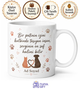 Sokak Hayvanları Dostu Kişiye Özel Pati Temalı Baskılı Kupa Bardak Hediye