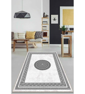 Siyah Beyaz Çerçeveli Kaymaz Tabanlı Dekoratif Halı AR688 - 100 x 160 cm