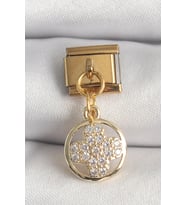 316L Çelik Gold Renk Sallantı Zirkon Taşlı Yonca Model Nomination Charm 5886 - SSSSSS5961-8542