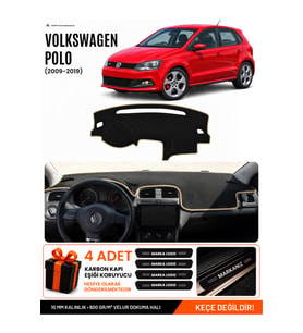 VOLKSWAGEN POLO (2009-2019) Uyumlu Torpido Örtüsü Torpido Kılıfı - Siyah Bej