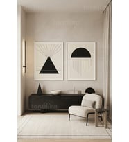 Minimalist Geometrik Sanat 2'li Ahşap Çerçeveli Tablo Seti