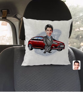 BK Gift Kişiye Özel Plakalı Erkek Ford Focus Karikatürlü Kare Araç Koltuk Yastığı-1