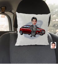 BK Gift Kişiye Özel Plakalı Erkek Ford Focus Karikatürlü Kare Araç Koltuk Yastığı-1