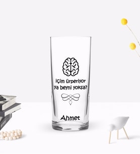 BK Gift Kişiye Özel Renkli Baskılı Ya Beyni Yoksa Tasarımlı Rakı Bardağı-1 (Beyaz)
