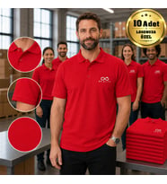Logonuza Özel 10 Adet Kırmızı Polo Yaka Tişört - Pamuk Unisex Kurumsal Tişört