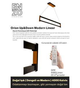 Orion Bronz Lineer LED Sarkıt Avize – Kumandalı Dim Edilebilir – Yukarı & Aşağı Işık