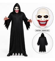Kanlı Gülüş Maskeli Siyah Kapüşonlu Kostüm Seti 140 cm (5343)