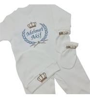 Isimli Hastane Çıkışı 3 Lü Set Laruel Desenli Erkek Bebek (Ekru)