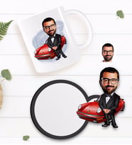 BK Gift Kişiye Özel Erkek Patron Karikatürlü Beyaz Kupa ve Ahşap Bardak Altlığı Hediye Seti-1
