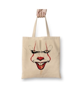 Pennywise Clown Spittle Beyaz Bez Çanta Uzun Saplı Alışveriş Çantası Plaj Çantası