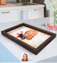 BK Gift Kişiye Özel Kadın Karikatürlü Doğal Ahşap Tepsi-51