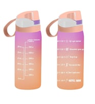 Herevin Motivasyon Matarası Çift Renk Boyalı Ölçü Baskılı Yavru Ağzı 1 Litre Motivasyon Suluk (Karışık)