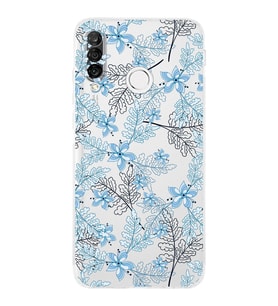 Huawei P30 Lite Kamera korumalı Kapak Floral Mavi Tasarımlı  Şeffaf Kılıf