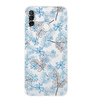 Huawei P30 Lite Kamera korumalı Kapak Floral Mavi Tasarımlı  Şeffaf Kılıf