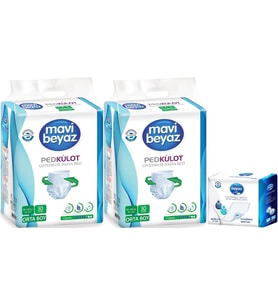 Mavi Beyaz Ped Emici Külot Hasta Bezi M - Medium Orta 60 Adet + Yatak Koruyucu Örtü 60*90CM 30 Adet