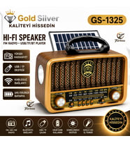 GS-1325 Nostaljik Radyo Güneş Enerjili Bluetooth Hoparlör USB/TF Kart Girişli Güçlü Fenerli Şarjlı