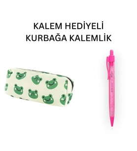 Yeşil Kurbağa Tatlı Kalemlik - Okul Kalemliği-Makyaj Çantası ve Hediye Pembe Uçlu Kalem