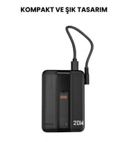 20W Hızlı Şarj Destekli MagSafe Kablosuz Powerbank  Dahili Type-C Kablolu, LED Göstergeli, Mat Siyah Kompakt Taşınabilir Şarj Cihazı