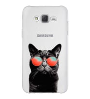 PrintiFy Samsung Galaxy J7 ile Uyumlu 1mm Slim Fit Kedi 3 050d Baskılı Şeffaf  Kılıf