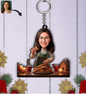 BK Gift Kişiye Özel Kadın Yılbaşı Karikatürlü Ahşap Anahtarlık -3, Yeni Yıl Hediyesi, Yılbaşı Hediyesi