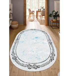 Dijital Baskılı Kaymaz Taban Yıkanabilir Oval Salon Halısı Mutfak Halısı Yolluk NDO-SD-310 (Mavi)